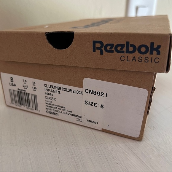 Reebok Sneakers Infant Baby Size 8 Red Navy White Colorblock Leather Tennis Shoe - Picture 8 of 9